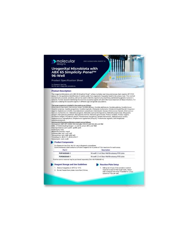 UTI 65 Multiplex PCR Panel Spec Sheet Cover